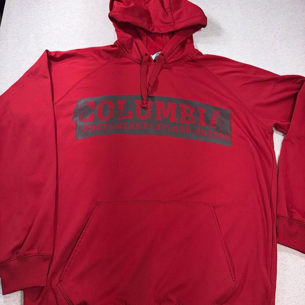 Columbia Men's Red Graphic Logo Pullover Hoodie Pockets Jersey Size XL